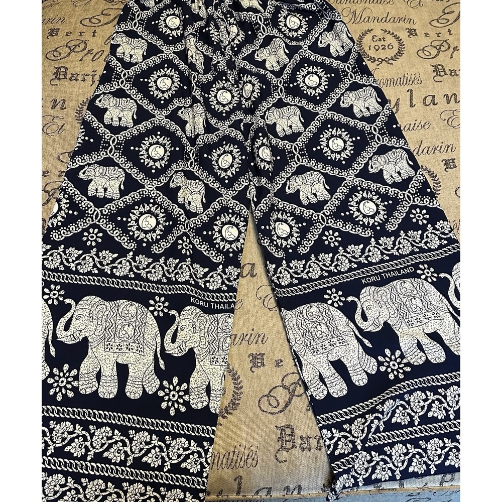 Koru Brand Thai Elephant Pants Elastic Boho Dark Blue Unisex Wide Leg